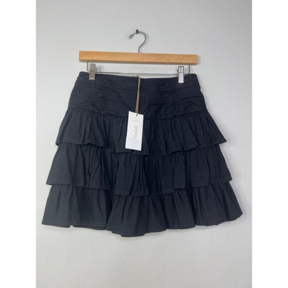 NWT Cleobella Kera Tiered Mini Skirt Pull On Elastic Waist Charcoal Black - Picture 2 of 8